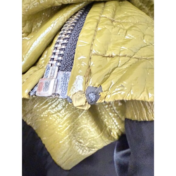 Narcissus Olive Green Faux Leather Hooded Jacket w/ Zip Closure & Drawstring Hem - Picture 11 of 12